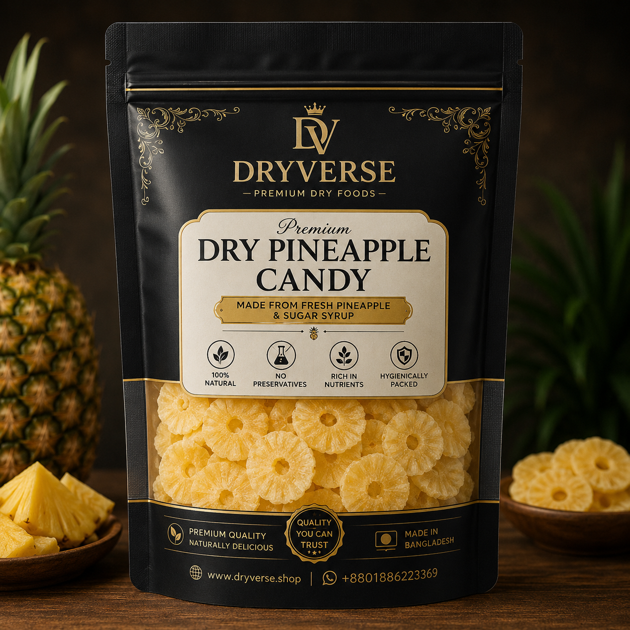 Dry Pineapple Candy ( With Sugar ) - শুকনো আনারসের ক্যান্ডি ( চিনি মেশানো )